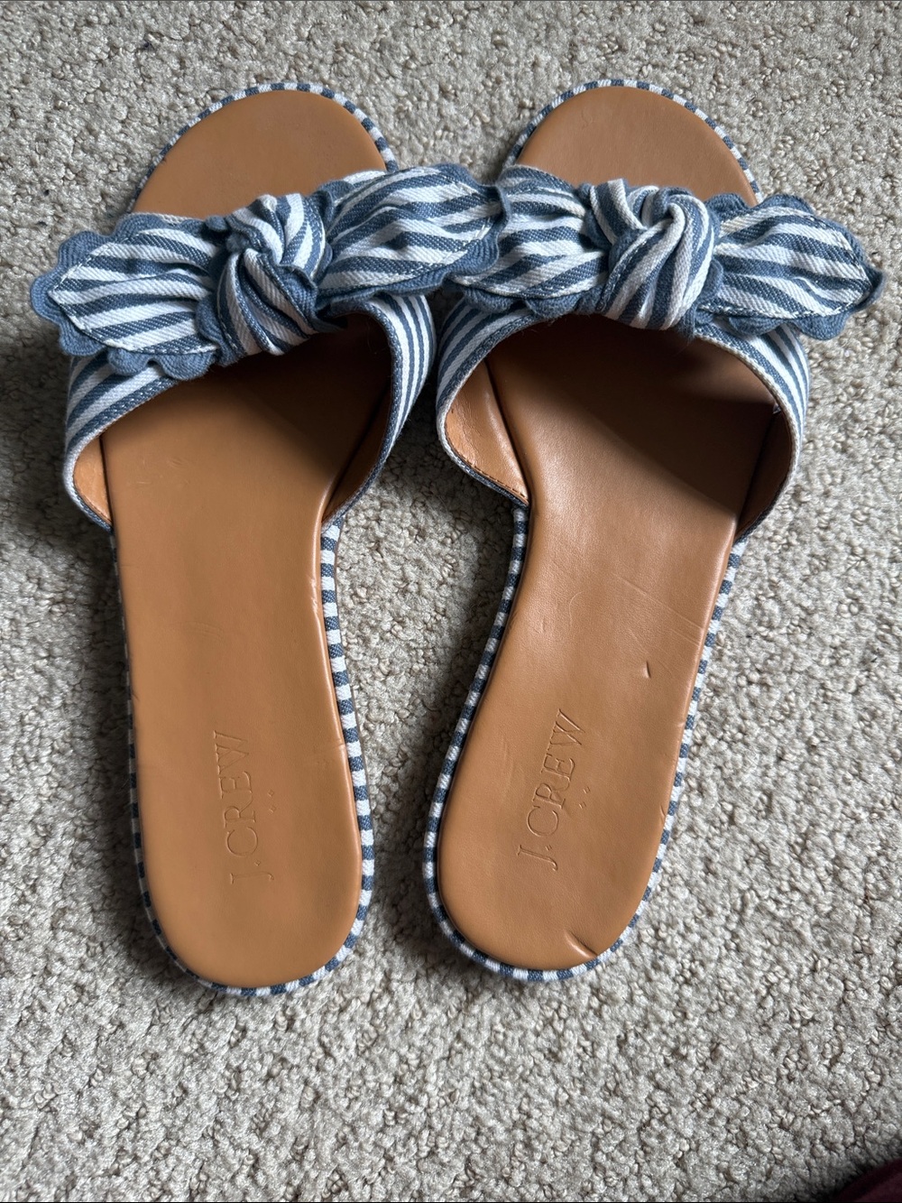 J. Crew Navy and White Striped Knot Slide Sandals- never worn.